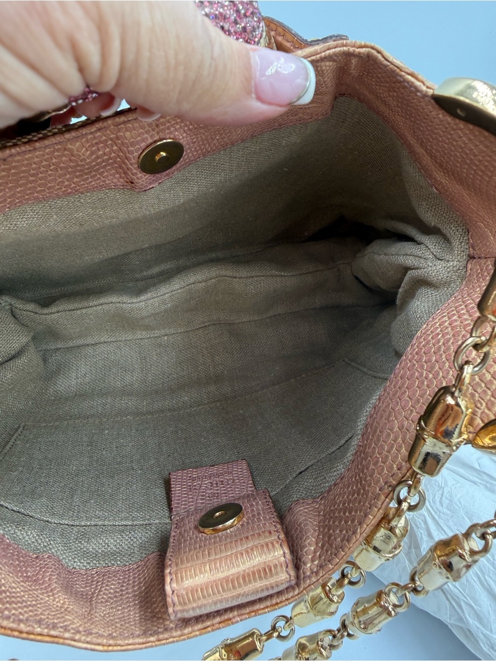 Gucci Tom Ford GG Canvas Shoulder Bag with Lizard Leather Trim and Gold Chains - Picture 7 of 11